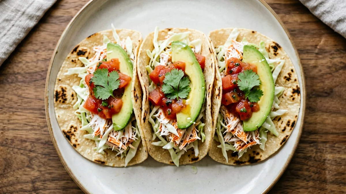 Surimi tacos with cabbage and salsa