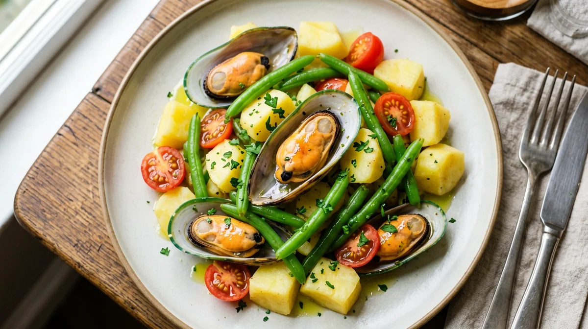 Insalata di cozze, fagiolini e patate al prezzemolo