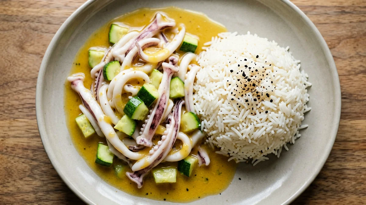 Seppie con zucchine e zafferano e riso basmati