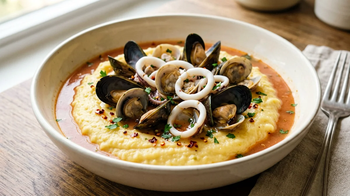 Guazzetto di frutti di mare con polenta