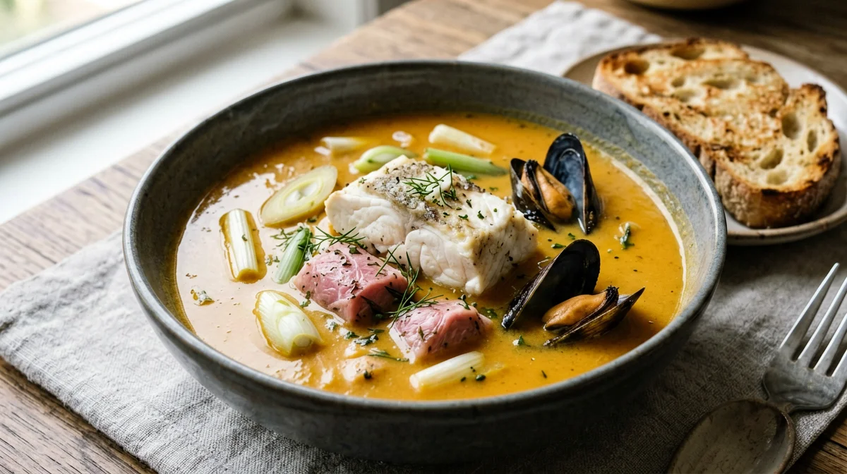 Light bouillabaisse with toast