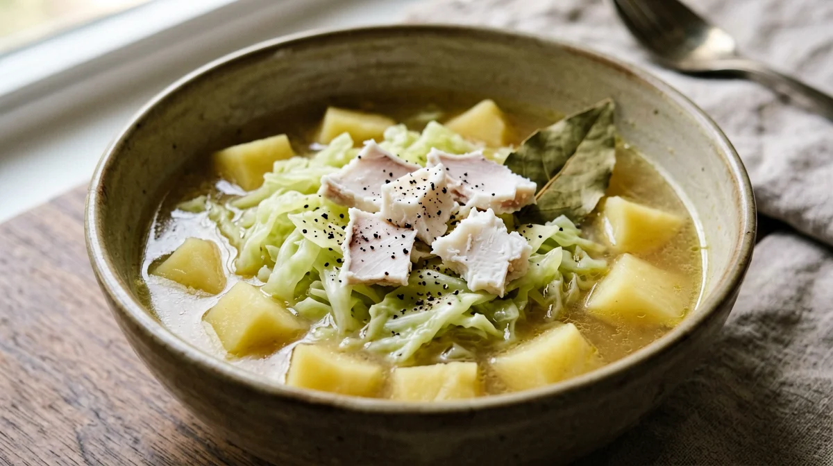 Salt cod stew with savoy cabbage and potatoes