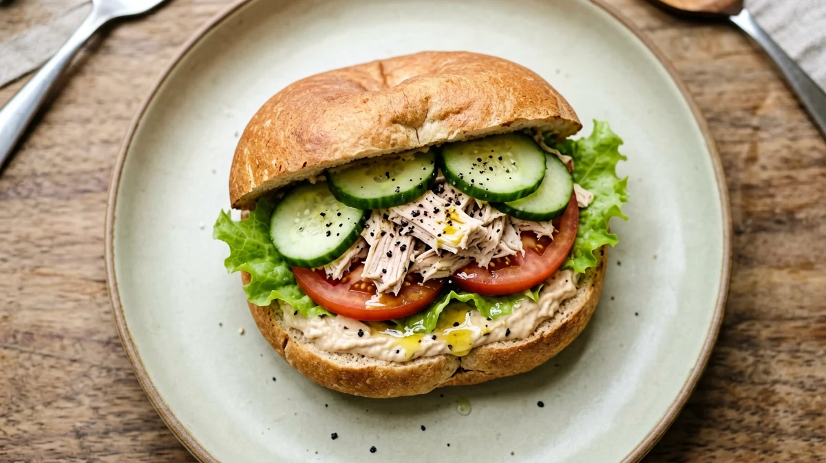 Wholemeal pita with tuna, hummus and crunchy veg