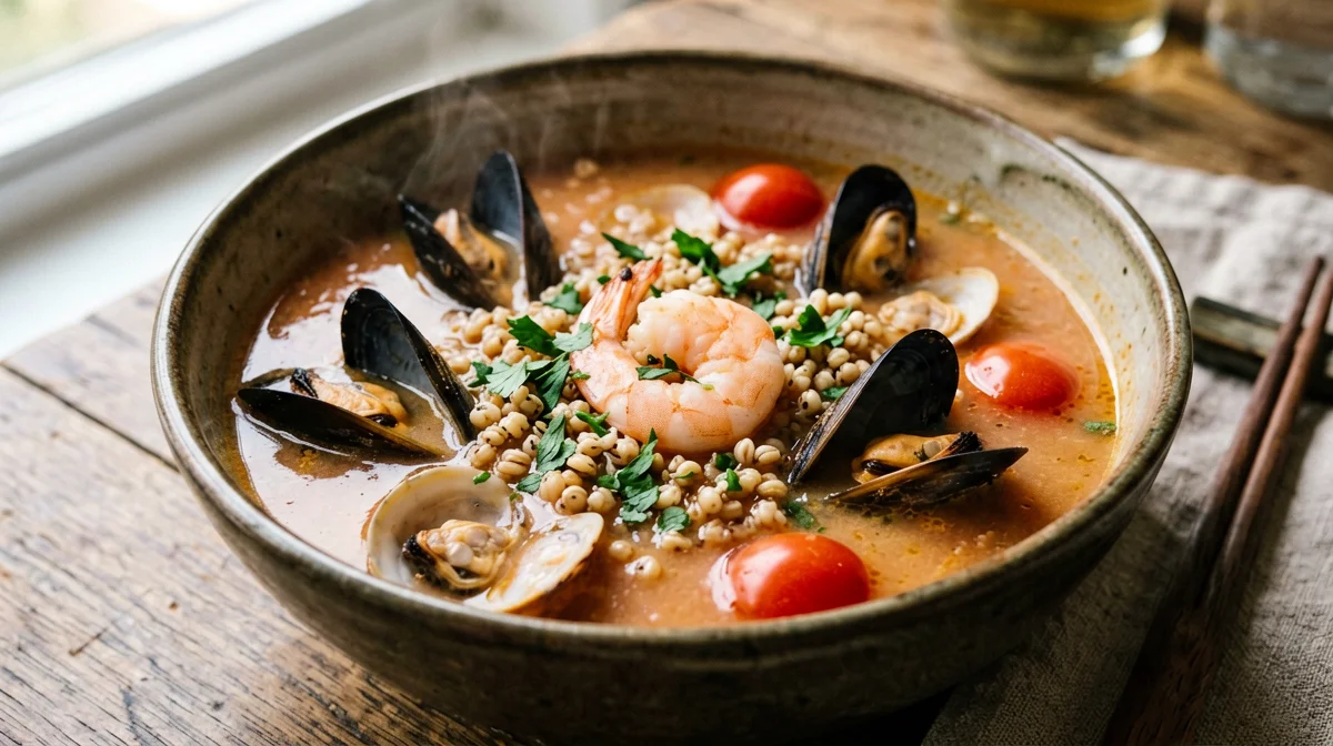 Zuppetta di farro e frutti di mare