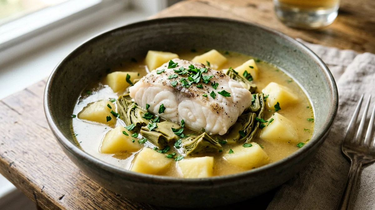 Nasello in umido con carciofi e patate