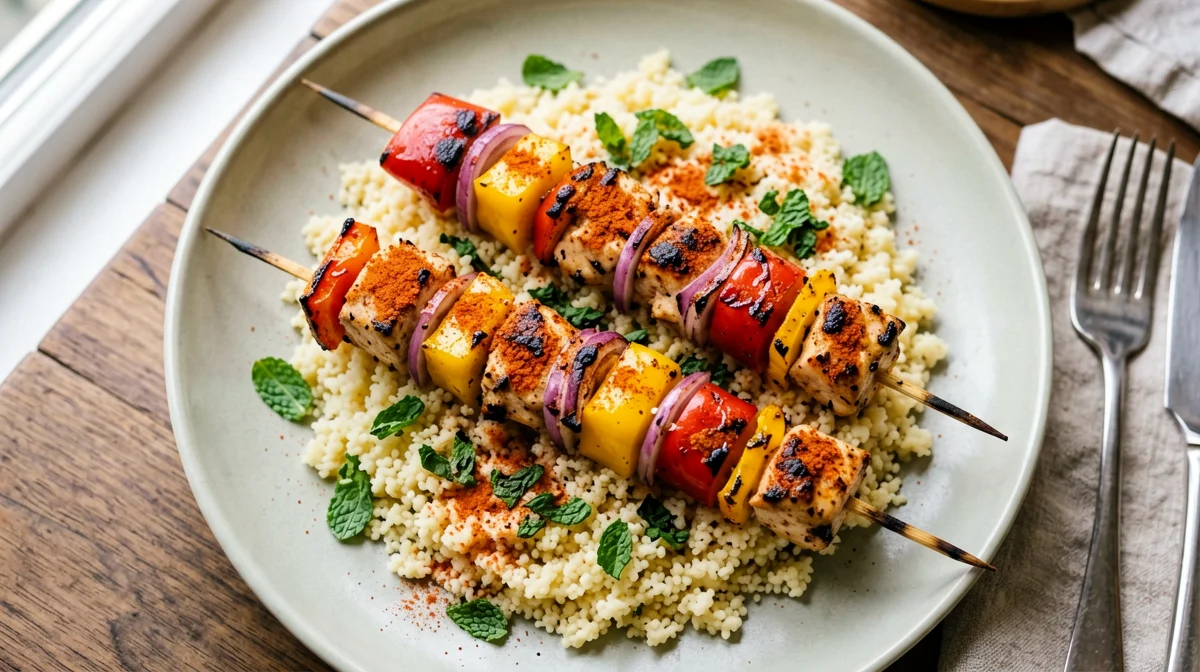 Spiedini di pollo e peperoni con couscous alla menta