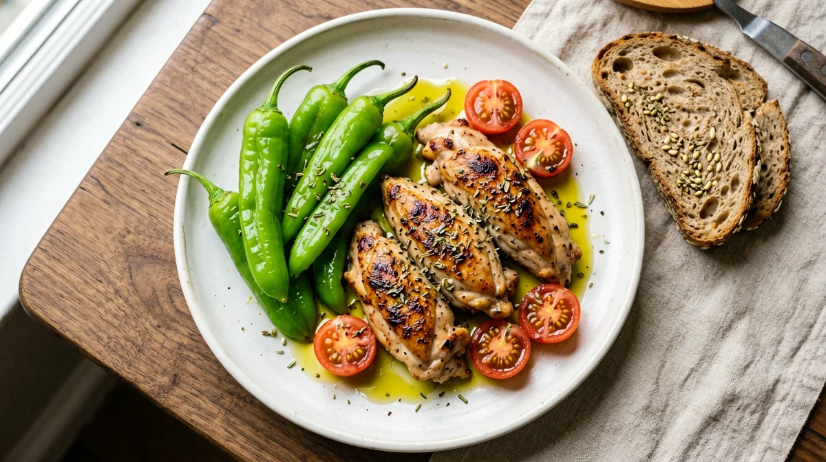 Chicken and friggitelli peppers with multigrain bread