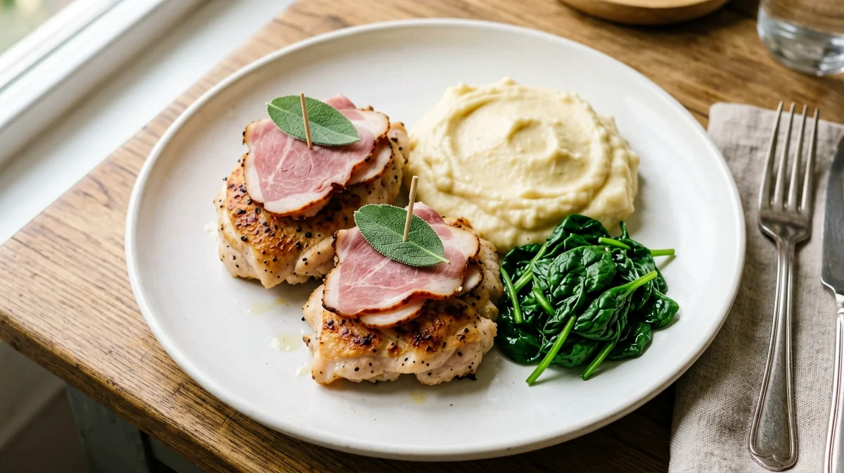 Saltimbocca di pollo con purè e spinaci