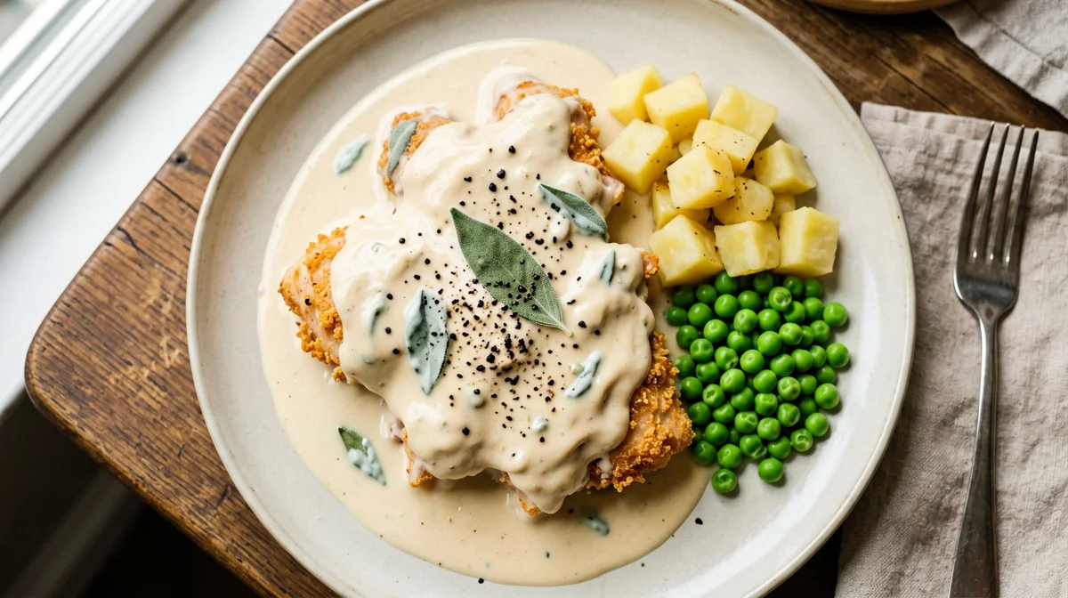 Bocconcini di pollo al latte e salvia con piselli e patate