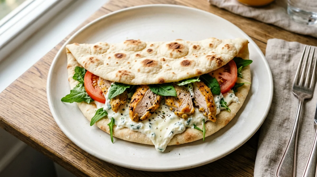 Piadina with chicken strips, rocket and tomatoes