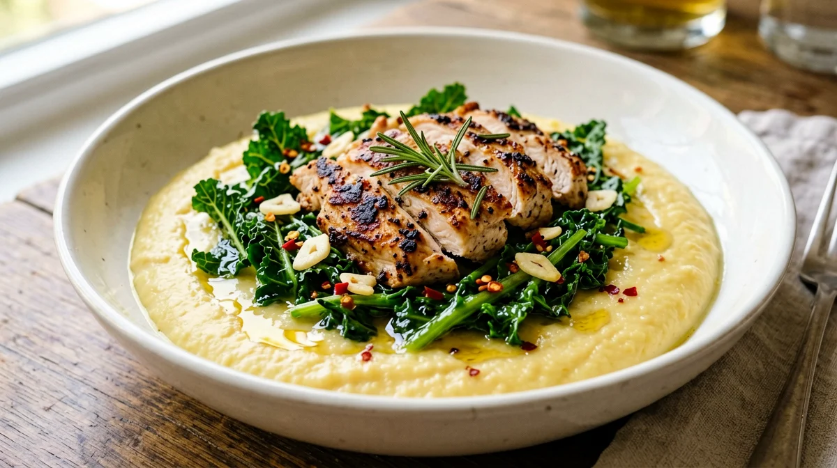Chicken with cavolo nero and polenta