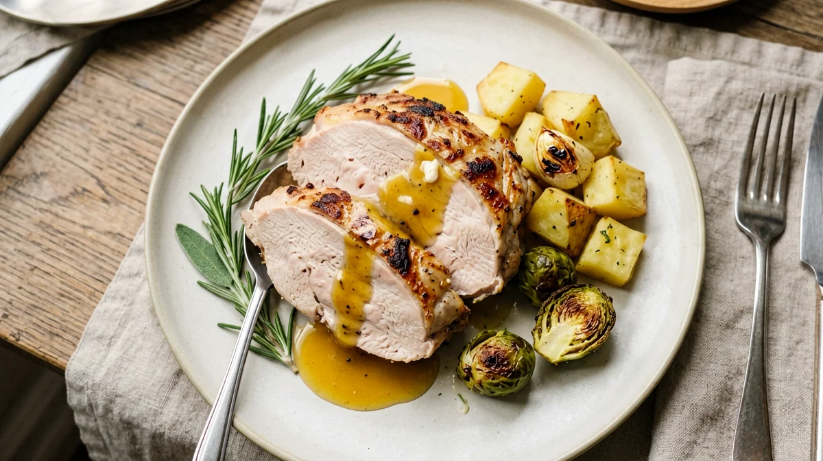 Arrosto di tacchino al rosmarino con patate e cavoletti