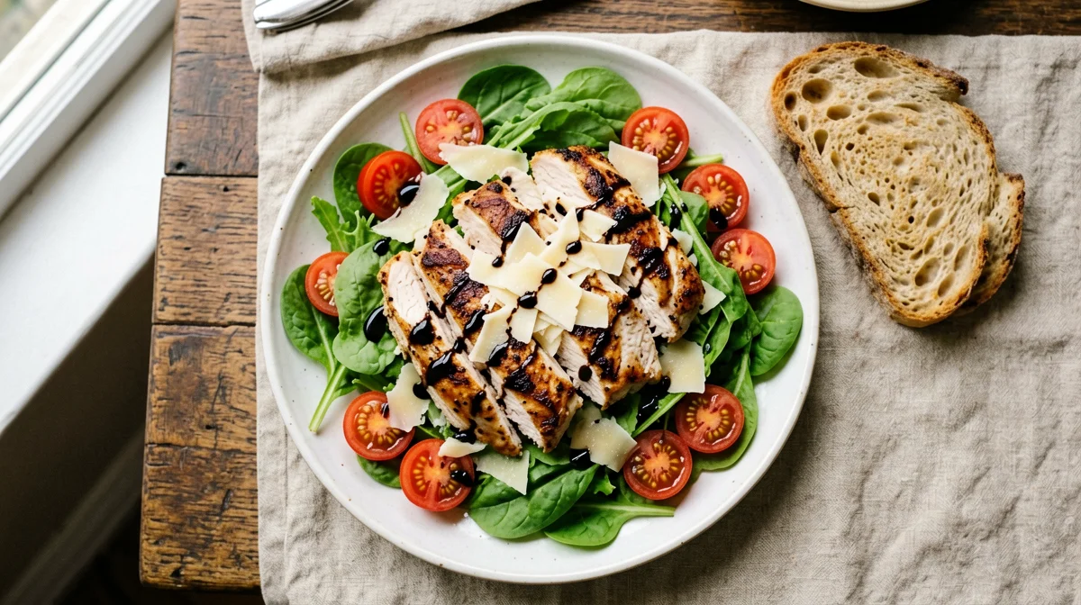 Turkey strips with rocket, cherry tomatoes and Grana