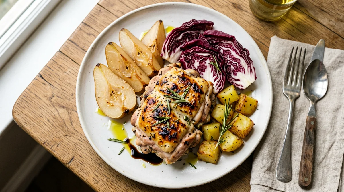 Tacchino al forno con pere, radicchio e patate