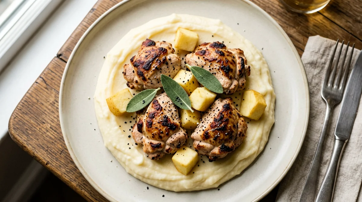 Tacchino alle mele e salvia con purè di sedano rapa
