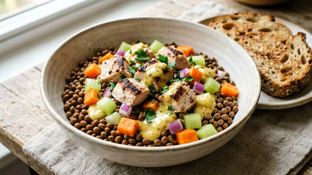 Warm turkey and lentil salad with carrots and celery