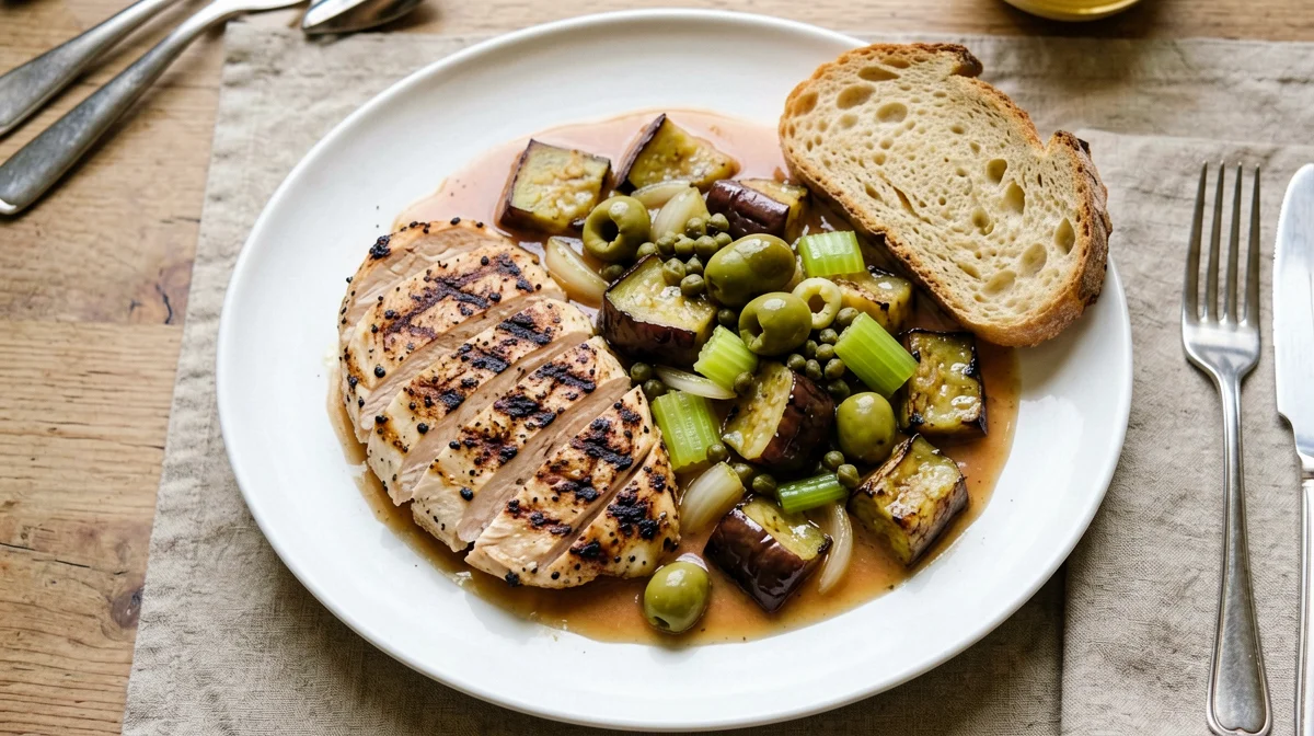 Turkey with light caponata and rustic bread