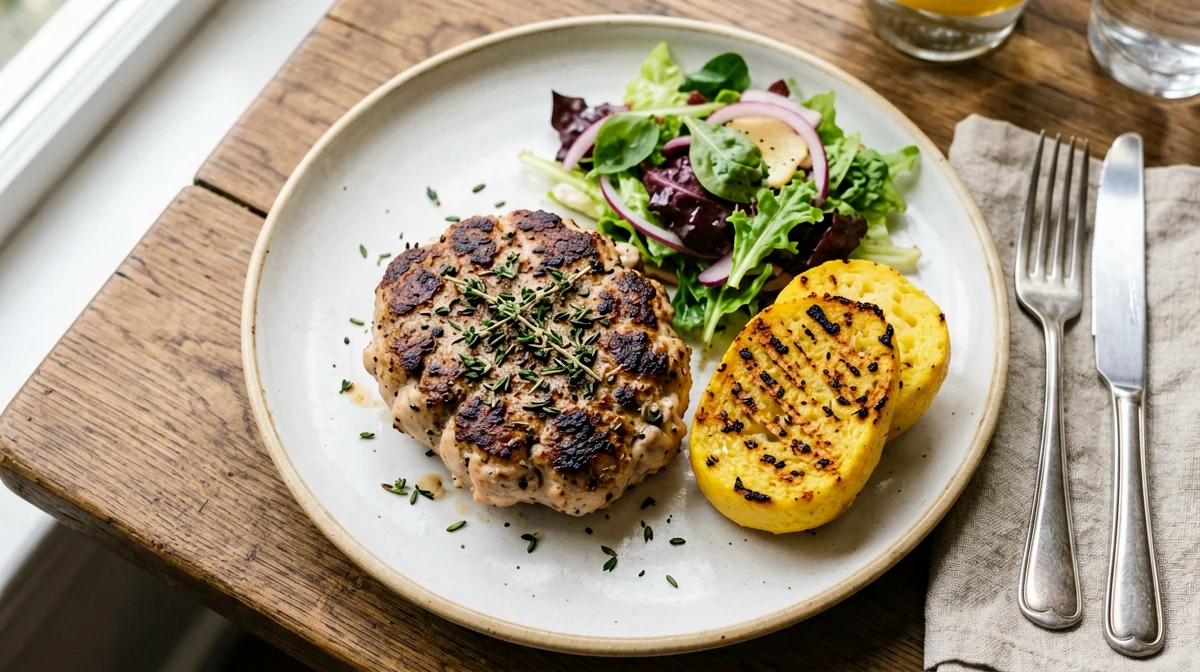 Burger di tacchino e funghi con polenta grigliata