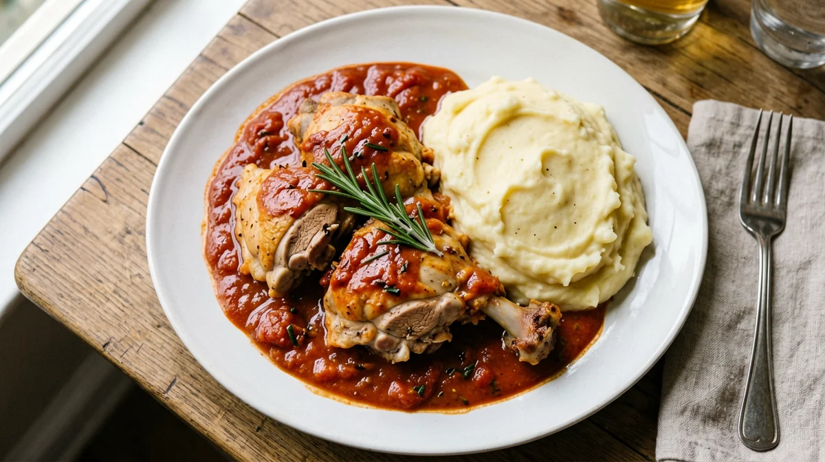 Turkey legs in tomato and rosemary with mash