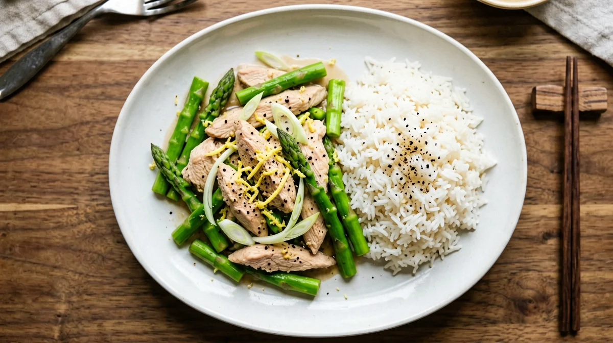 Tacchino e asparagi in padella con riso basmati