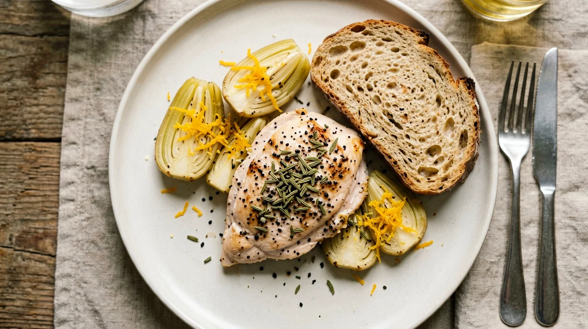 Fennel-seed turkey with braised fennel and bread