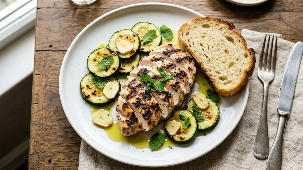 Turkey with zucchini scapece and bread