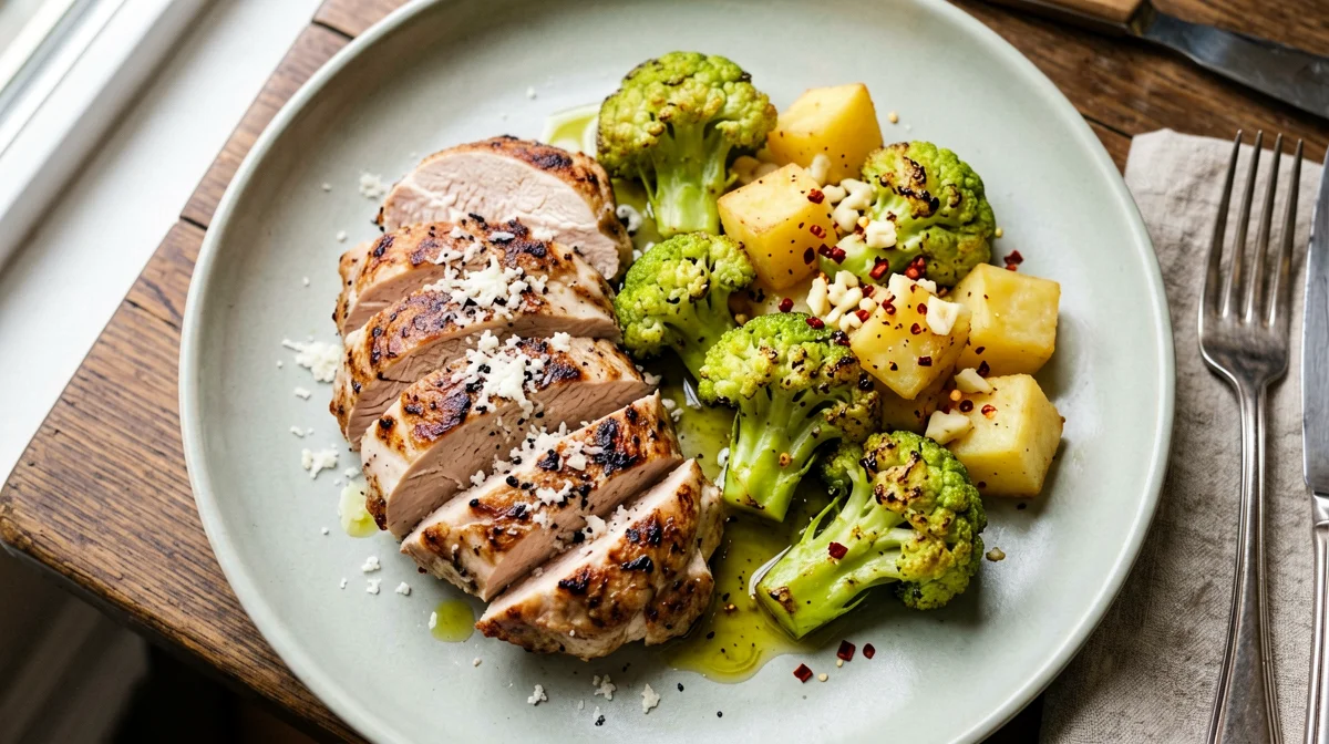 Tacchino con broccolo romanesco, pecorino e patate