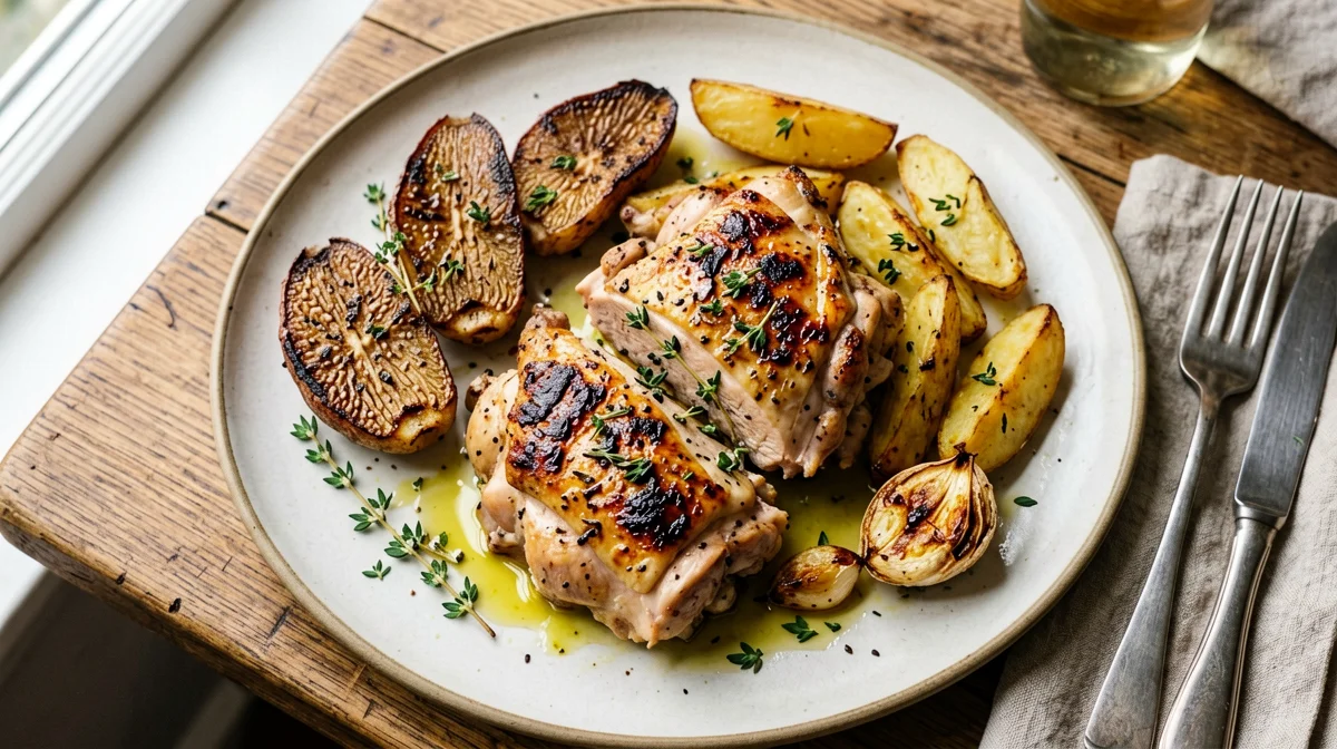 Roast turkey with Jerusalem artichokes and potatoes