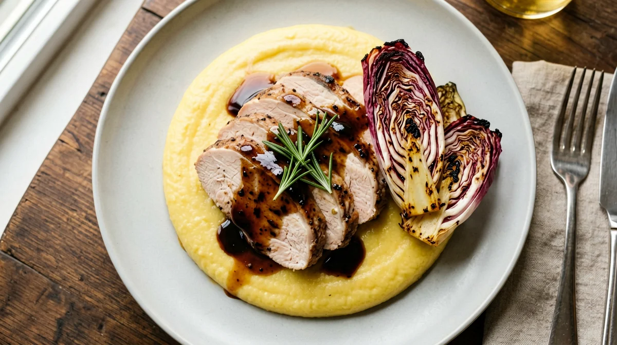 Balsamic-glazed turkey with polenta and radicchio