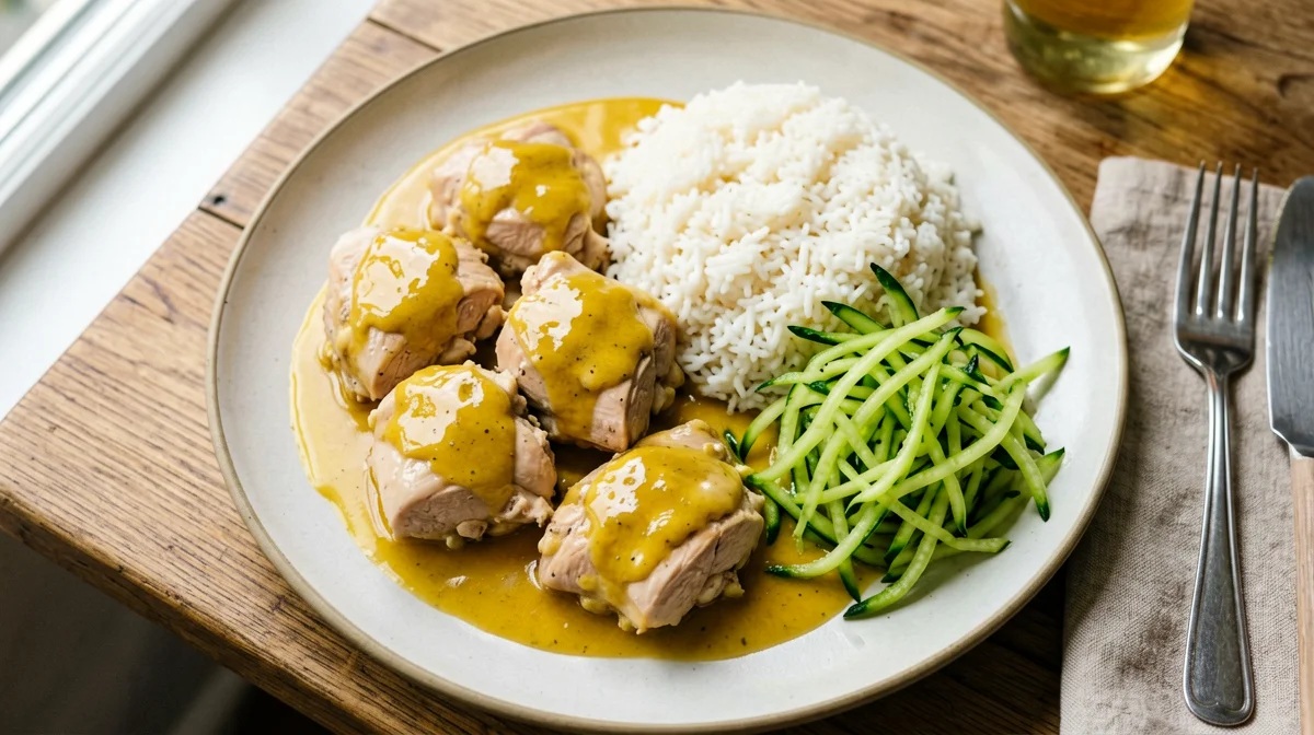 Lemon and saffron turkey bites with rice and zucchini