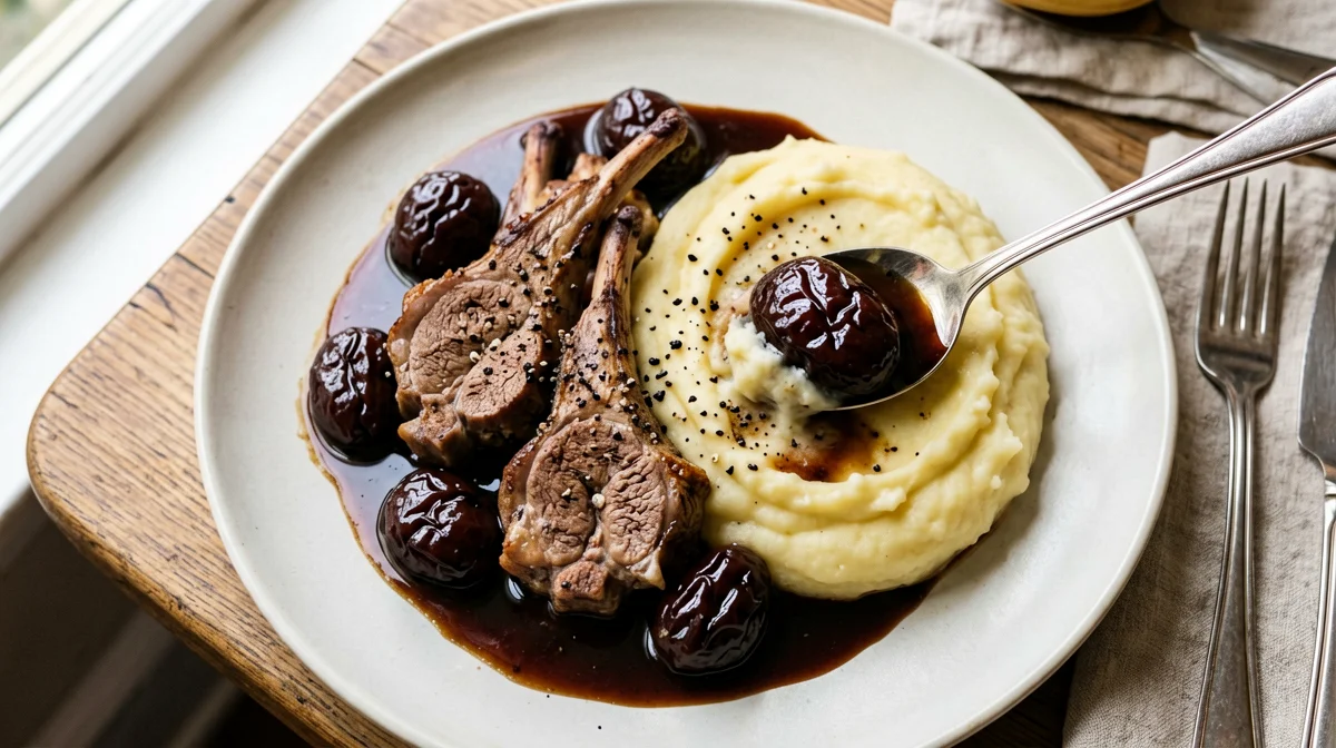 Coniglio alle prugne con purè di patate
