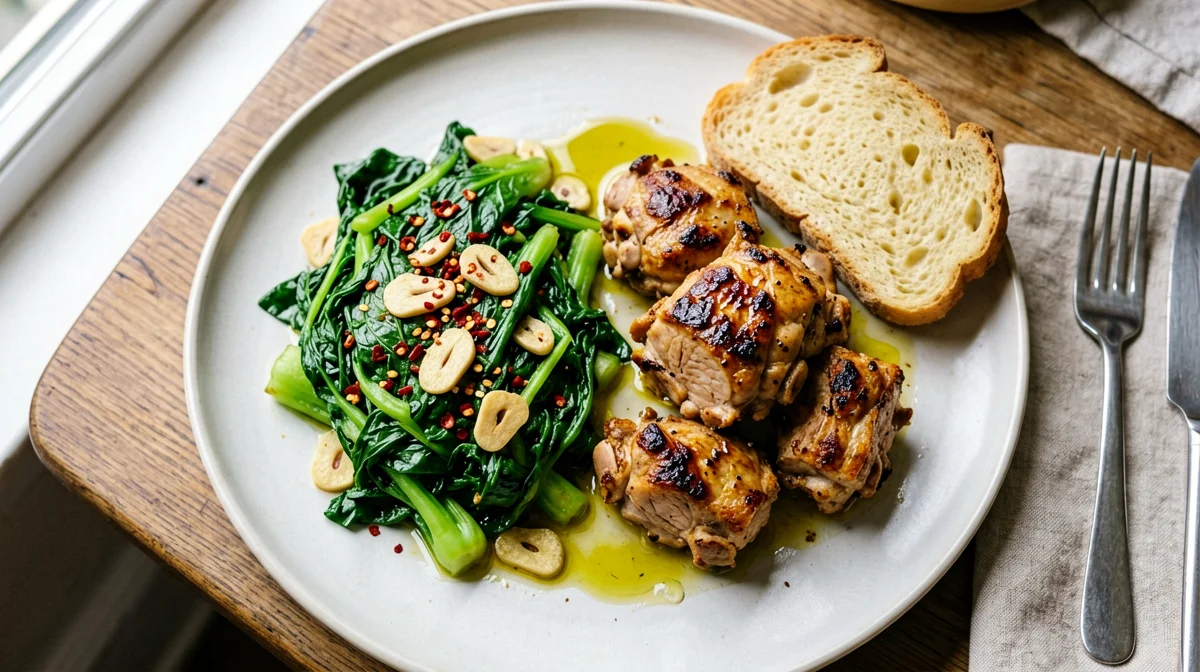 Coniglio con cime di rapa e pane