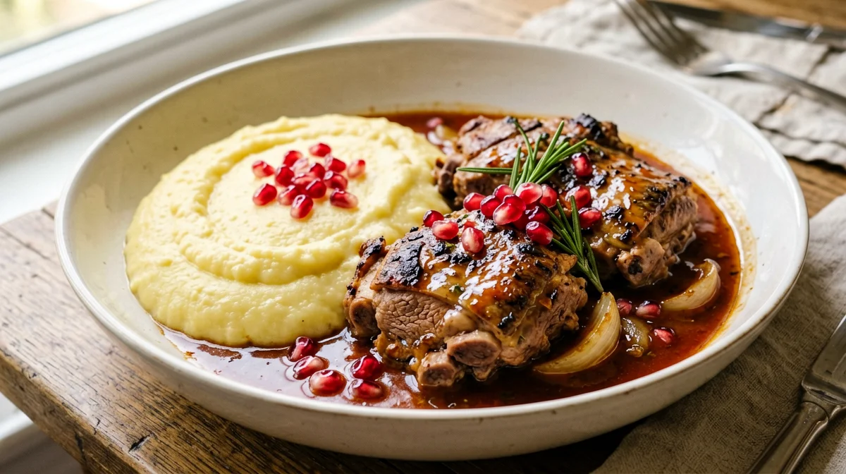 Faraona al melograno con polenta