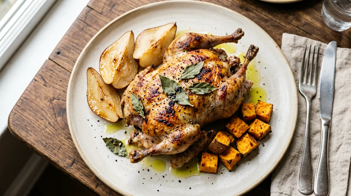 Faraona alle pere con patate dolci