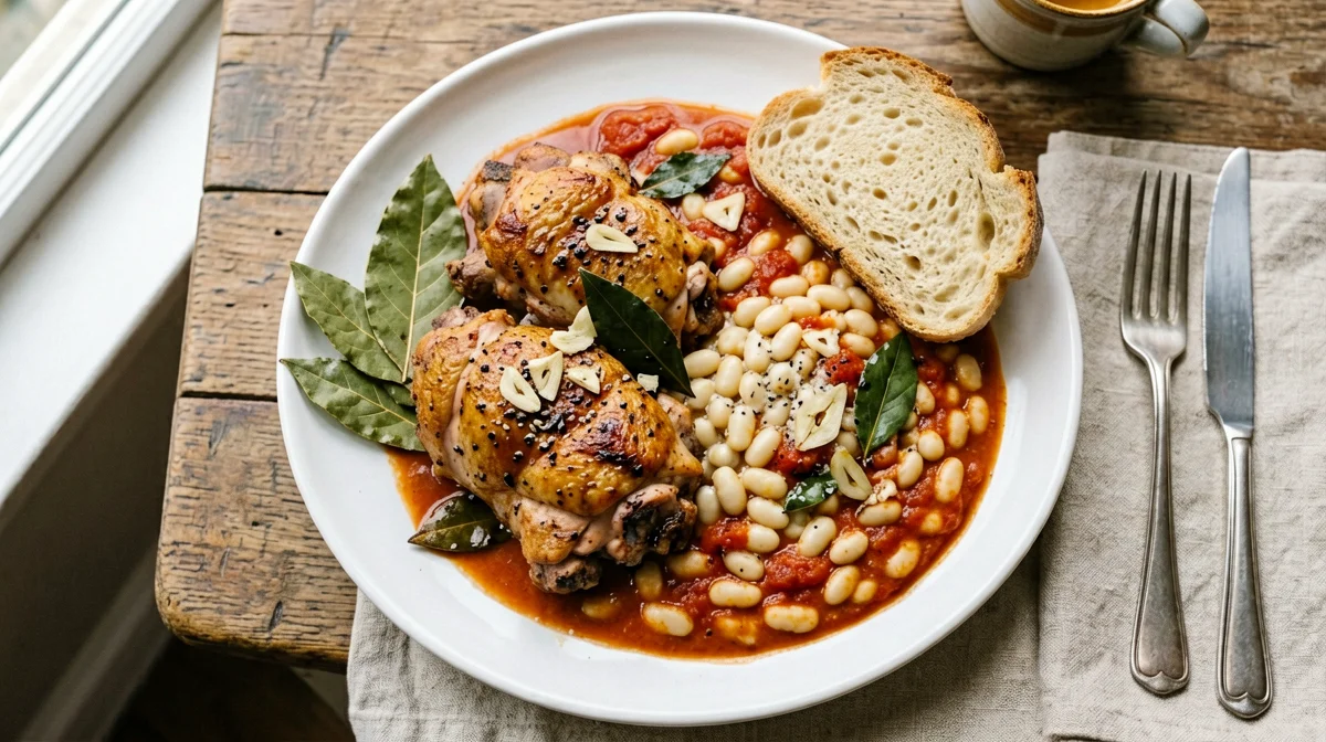 Sage guinea fowl with uccelletto beans
