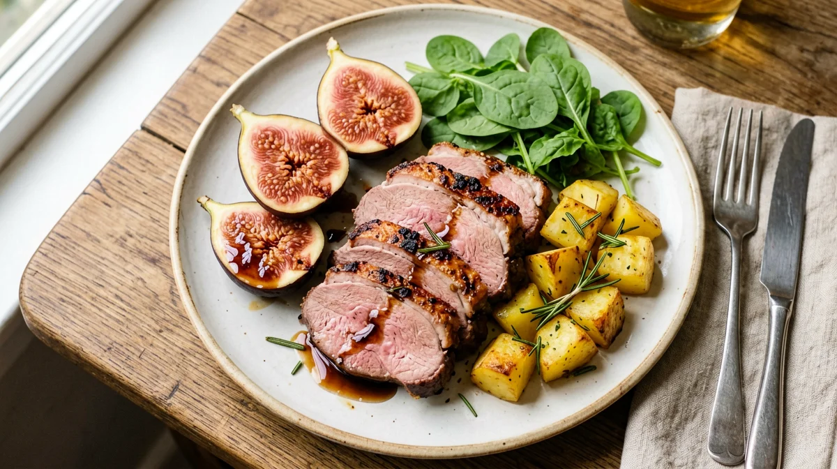 Petto d'anatra con fichi e patate al rosmarino