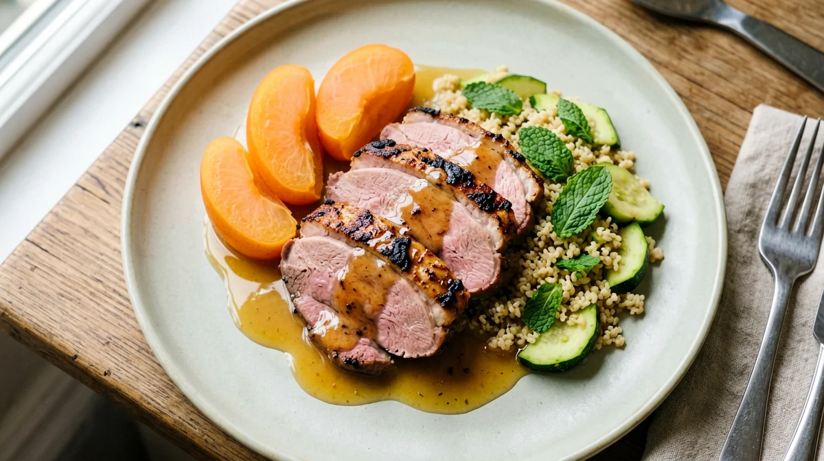 Petto d'anatra con salsa di albicocche e bulgur