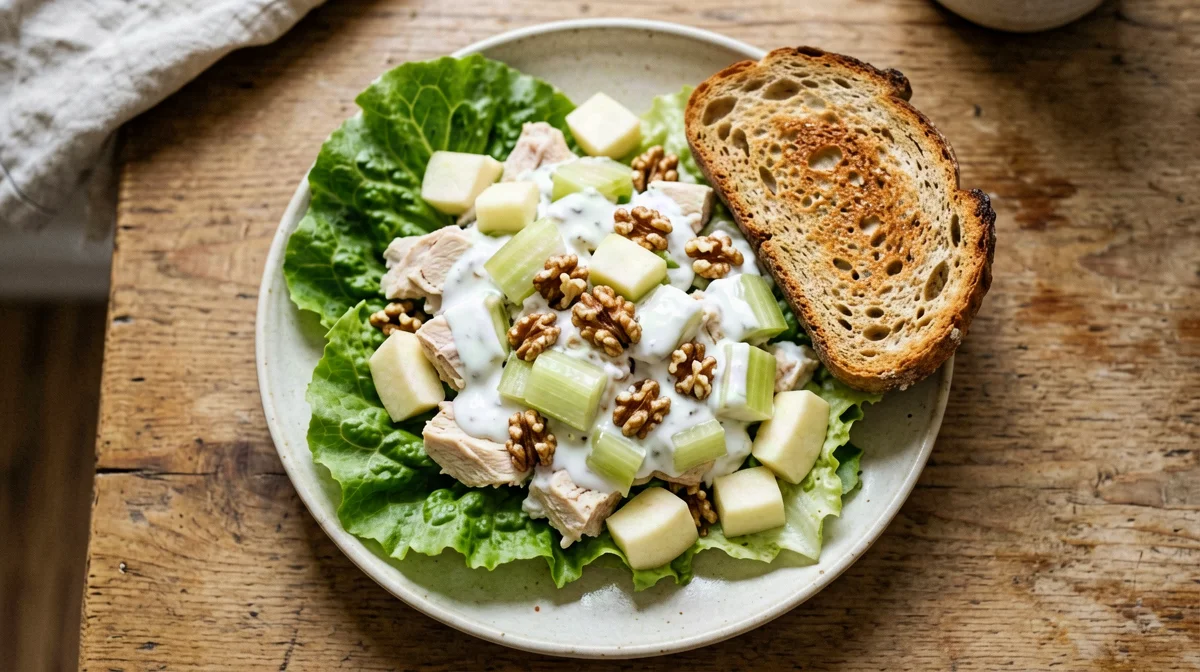 Chicken, celery, apple and walnut salad with wholemeal bread