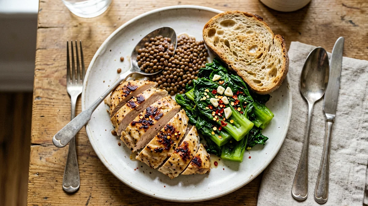 Chicken with lentils and chicory