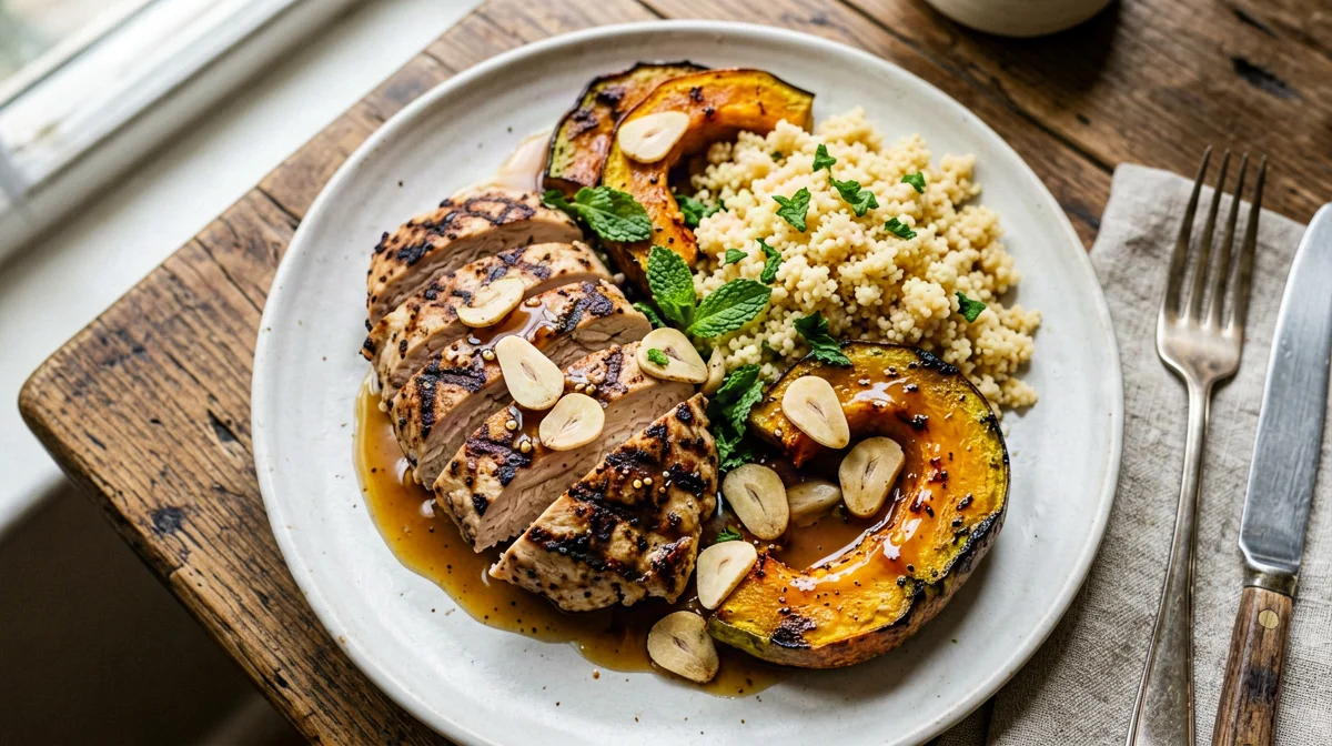 Tacchino con zucca in agrodolce, menta e couscous