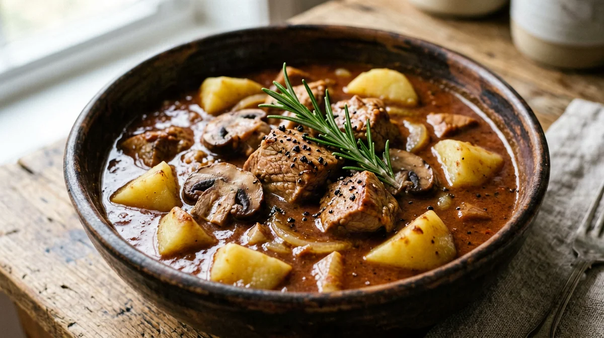 Turkey stew with mushrooms and potatoes