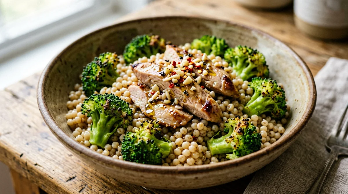 Turkey with broccoli, anchovies and barley