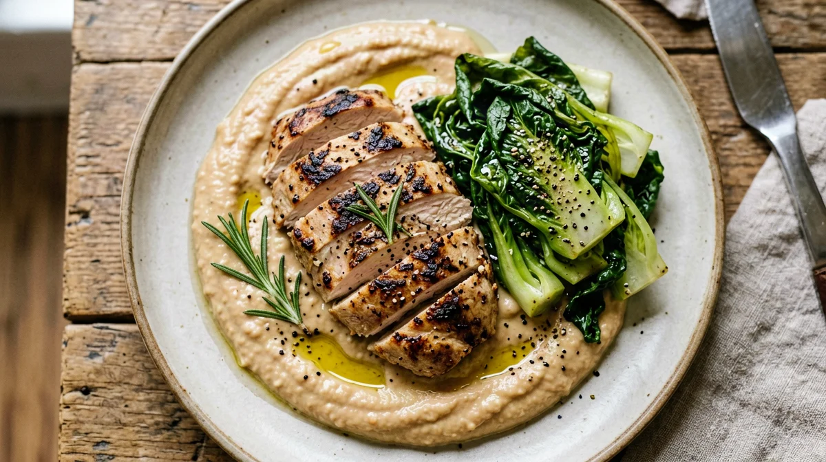 Turkey with rosemary chickpea purée and chicory