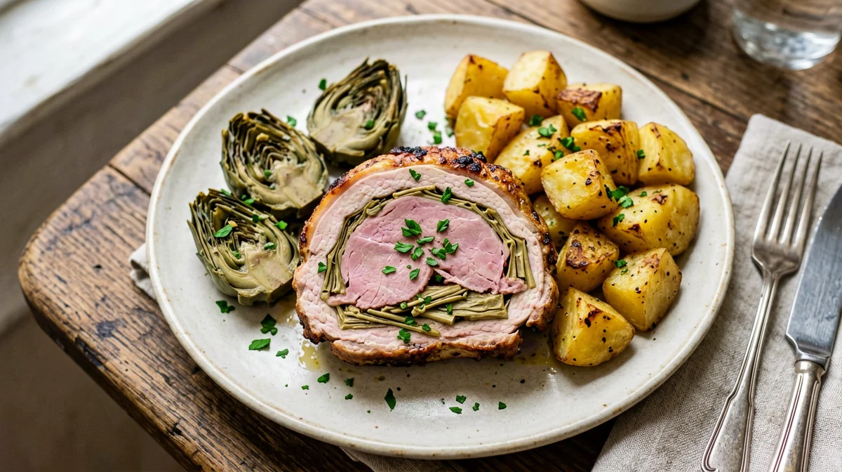 Turkey roulade with ham and artichokes