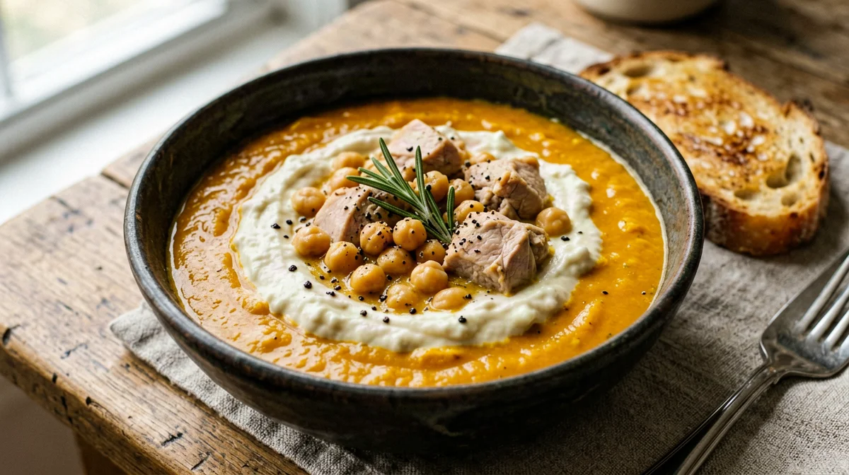 Pollo e zucca in umido con ceci