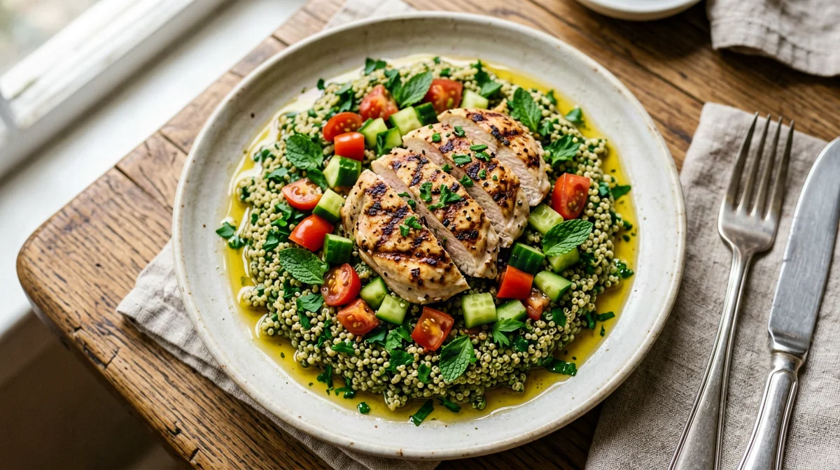 Grilled chicken with quinoa tabbouleh