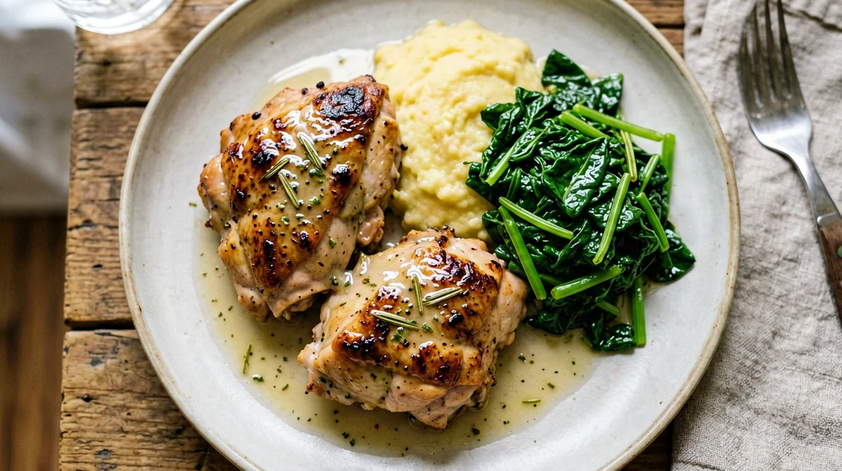 Pollo alla cacciatora in bianco con polenta