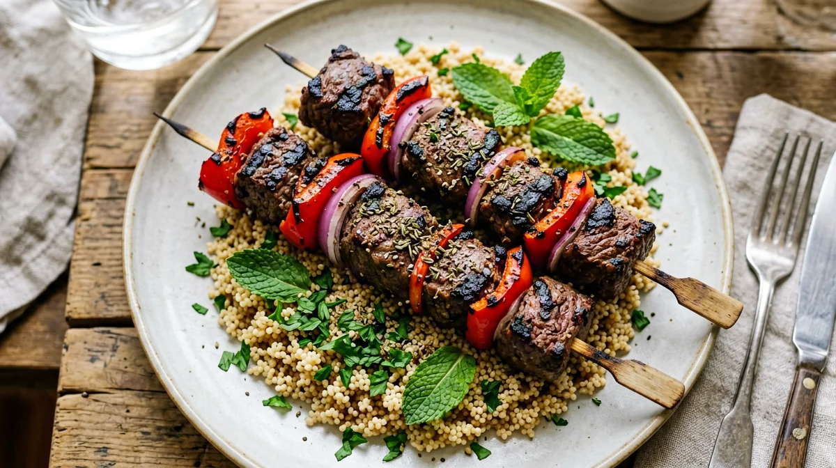Spiedini di manzo e peperoni con bulgur alle erbe