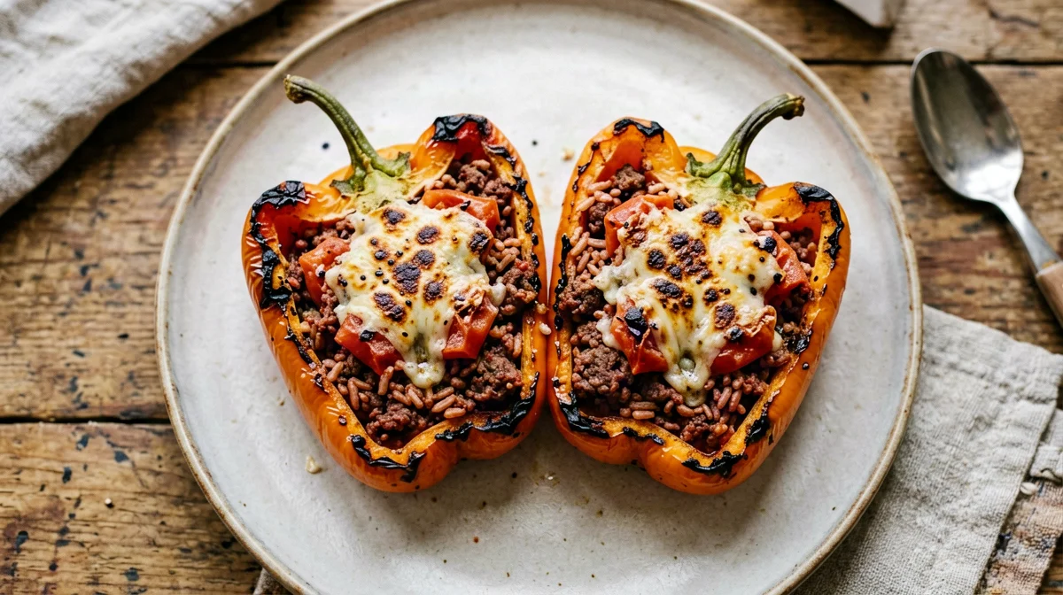 Peperoni ripieni di manzo e riso al forno