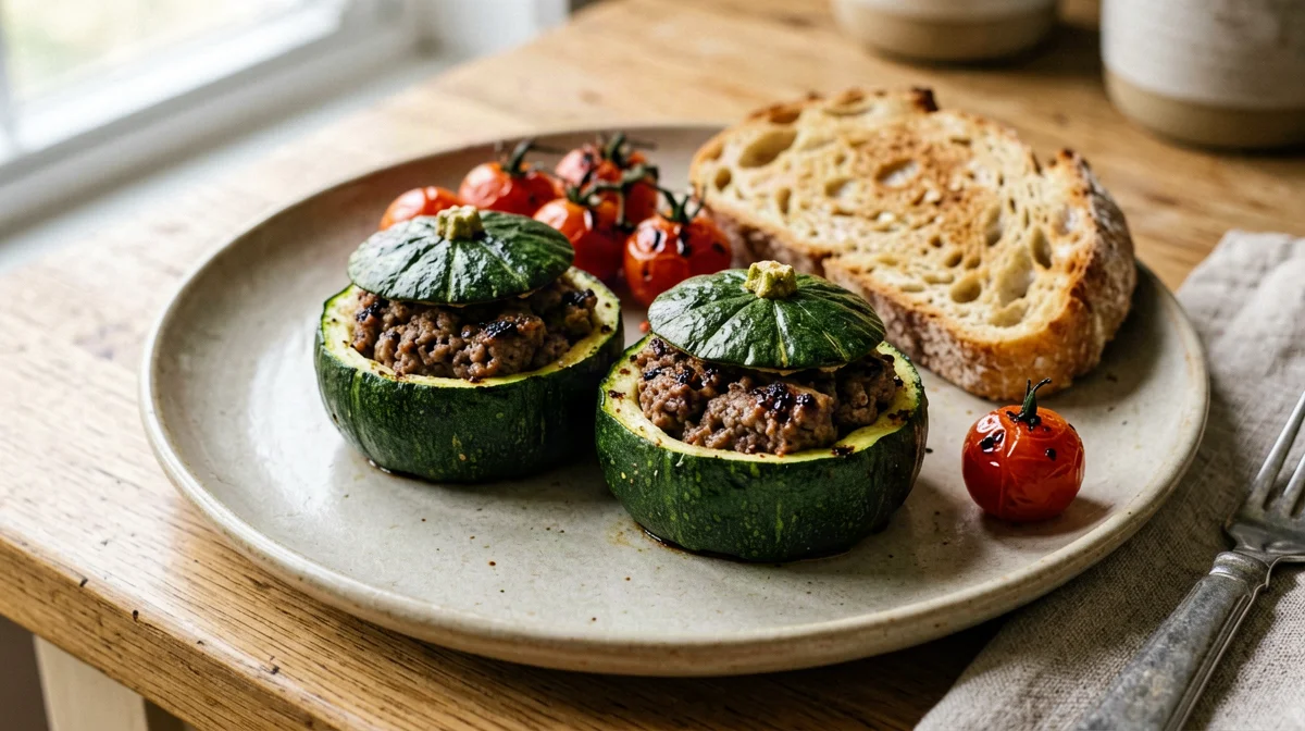 Zucchine tonde ripiene di carne con pane casereccio